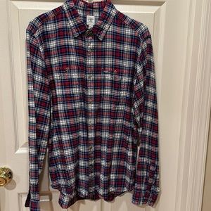 Long Sleeve Button Down Red White and Blue Plaid Flannel Shirt